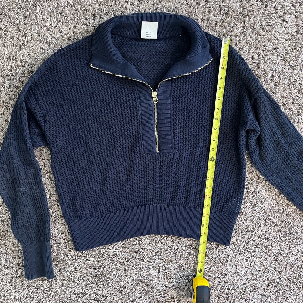 Varley Aurora Half Zip Knit Sweater Navy Blue Mesh Cotton VAR01813 Womens Small - Picture 5 of 7